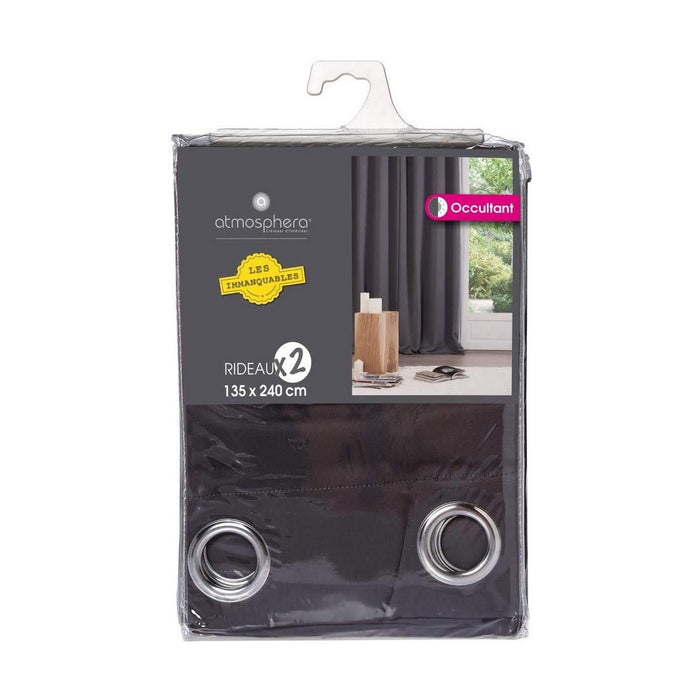 Atmosphera Curtains Opaque Gray Polyester 2 Units (135 x 240 cm)