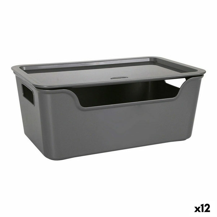Bella Anthracite Storage Box with Lid 28 x 17.9 x 11.2 cm (12 Units) (28 x 18 x 11 cm)