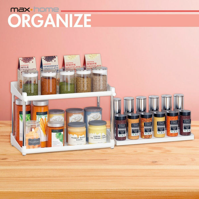 Max Home White 2-Shelf Kitchen Cabinet Organizer, 2 Units, 37.5 x 25.5 x 19 cm