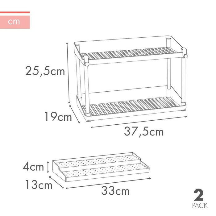 Max Home White 2-Shelf Kitchen Cabinet Organizer, 2 Units, 37.5 x 25.5 x 19 cm