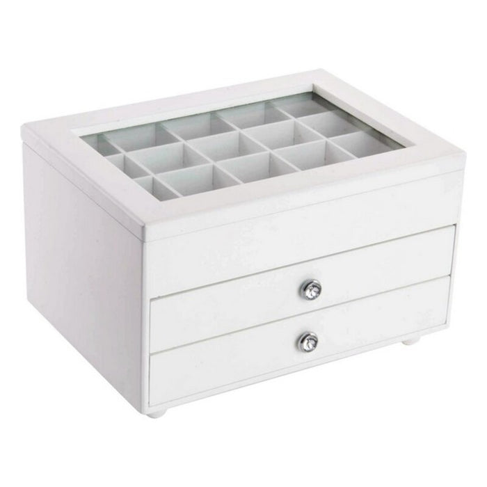 DKD Home Decor Jewelry Box White Glass MDF Wood 25 x 19 x 15 cm