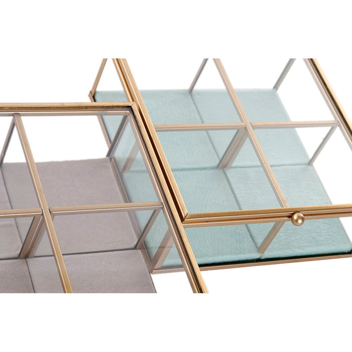 DKD Home Decor Jewelry Box Green Light Gray Metal Glass 15 x 15 x 5.5 cm (2 Units)