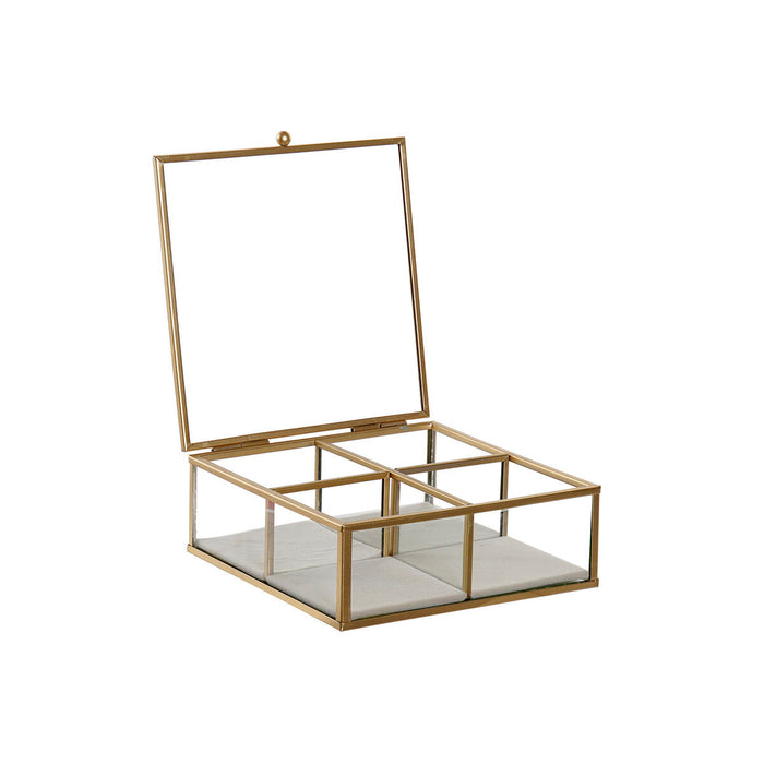 DKD Home Decor Jewelry Box Green Light Gray Metal Glass 15 x 15 x 5.5 cm (2 Units)