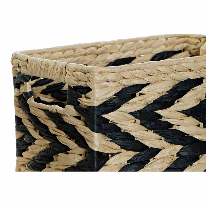 DKD Home Decor Basket Set Black Light Brown Natural Fiber Boho 41 x 30 x 23 cm 3 Pieces
