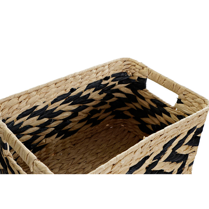 DKD Home Decor Basket Set Black Light Brown Natural Fiber Boho 41 x 30 x 23 cm 3 Pieces