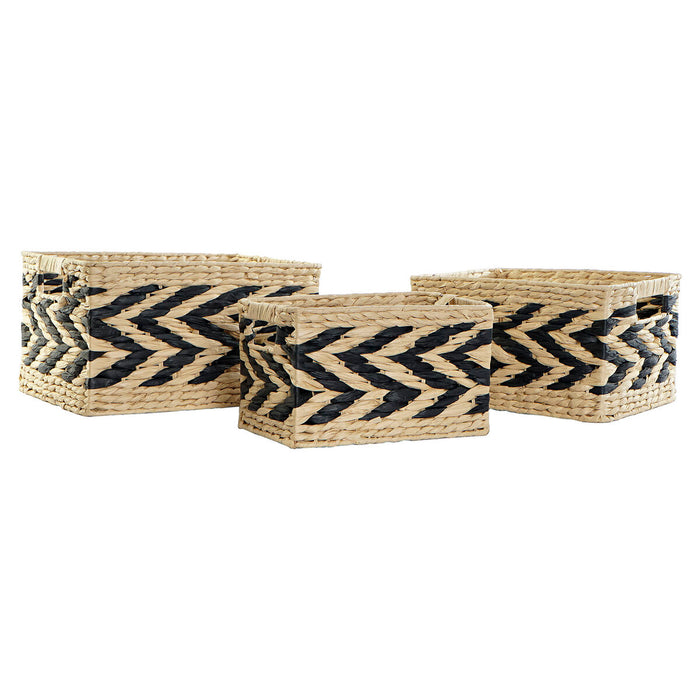DKD Home Decor Basket Set Black Light Brown Natural Fiber Boho 41 x 30 x 23 cm 3 Pieces