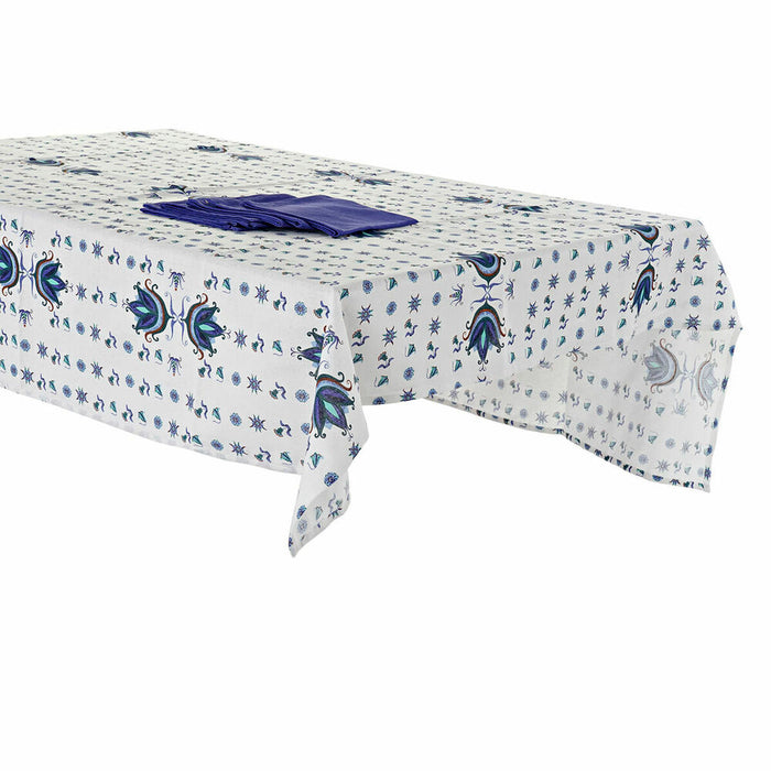 Mantel y servilletas DKD Home Decor Azul Blanco 150 x 150 x 0,5 cm (2 Unidades)