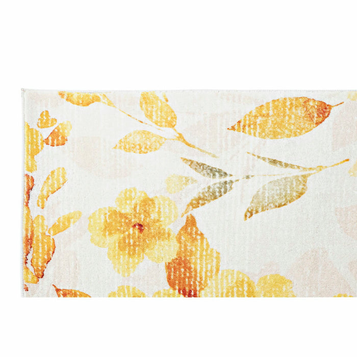 Alfombra DKD Home Decor Amarillo Blanco Poliéster Algodón Flores (160 x 230 x 0.5 cm)
