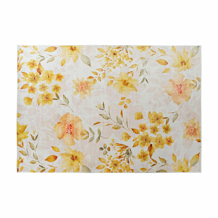 Alfombra DKD Home Decor Amarillo Blanco Poliéster Algodón Flores (160 x 230 x 0.5 cm)