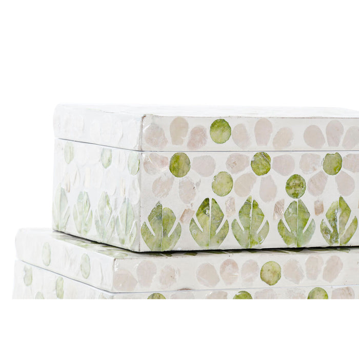 Caja-Joyero DKD Home Decor Nácar Bambú Tropical Hoja de planta (25 x 15 x 12 cm)