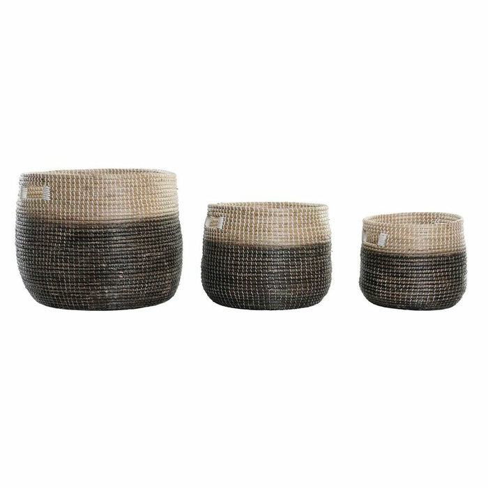 DKD Home Decor Natural Grey Seagrass Basket Set (3 pcs) (37 x 37 x 40 cm)