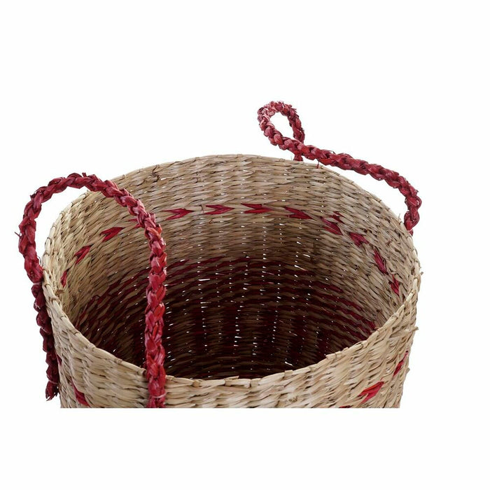 DKD Home Decor Natural Red Seagrass Basket Set (2 pcs) (34 x 34 x 40 cm)