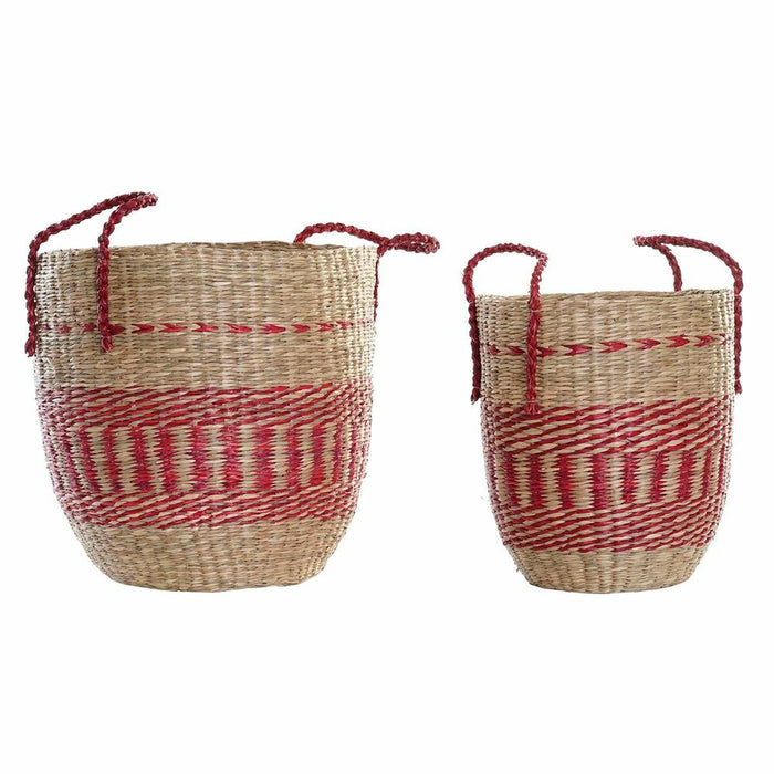 DKD Home Decor Natural Red Seagrass Basket Set (2 pcs) (34 x 34 x 40 cm)