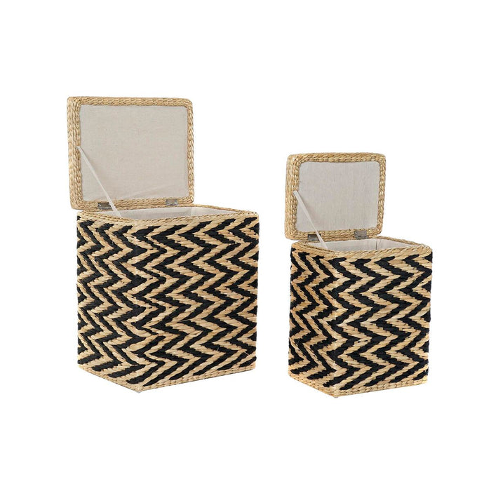 DKD Home Decor Natural Black Colonial Polyester Fiber Laundry Basket (43 x 32 x 50.5 cm)