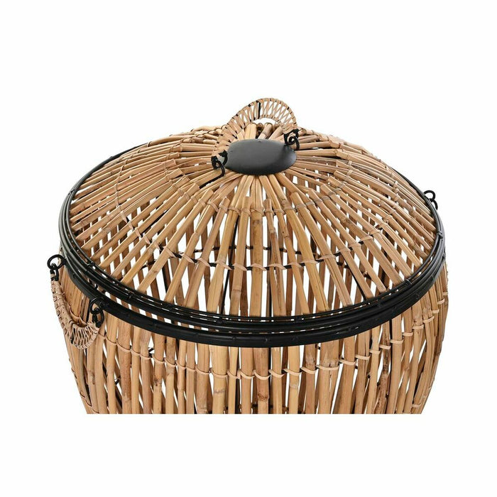 DKD Home Decor Black Natural Metal Rattan Basket Set 48 x 48 x 55 cm (2 Units)