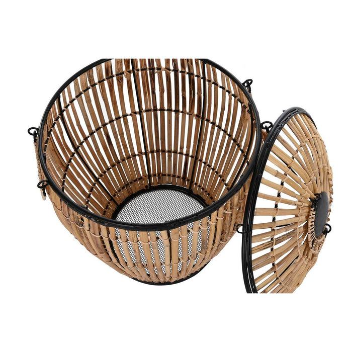 DKD Home Decor Black Natural Metal Rattan Basket Set 48 x 48 x 55 cm (2 Units)
