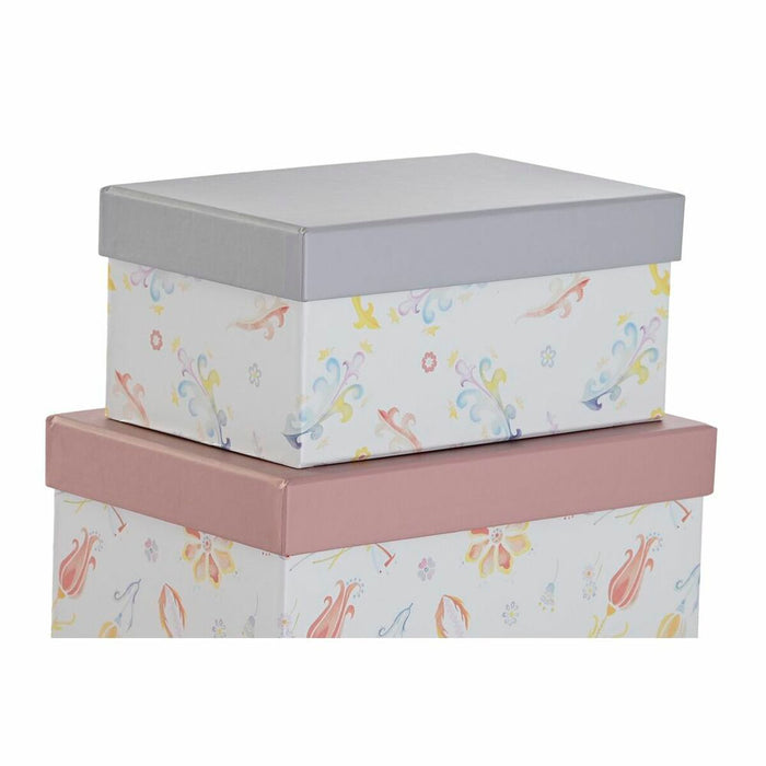 DKD Home Decor Stackable Organizer Box Set Pink Lilac Multicolor Cardboard (43.5 x 33.5 x 15.5 cm)