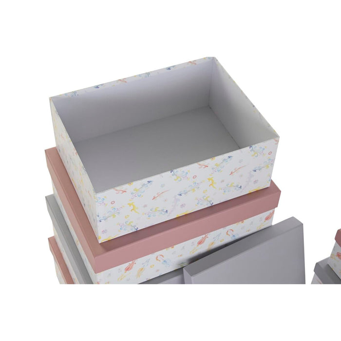 DKD Home Decor Stackable Organizer Box Set Pink Lilac Multicolor Cardboard (43.5 x 33.5 x 15.5 cm)