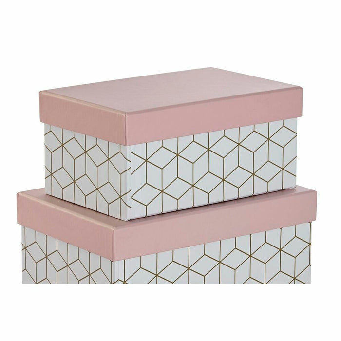 DKD Home Decor Stackable Organizer Box Set Gold White Light Pink Cardboard (43.5 x 33.5 x 15.5 cm)