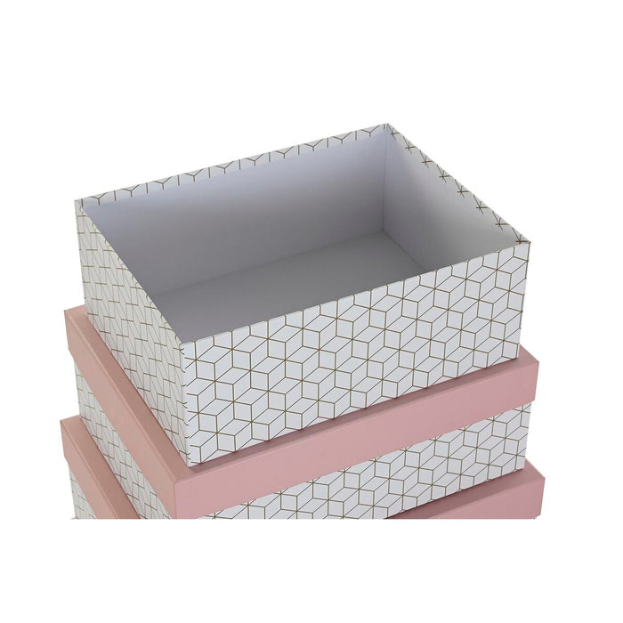 DKD Home Decor Stackable Organizer Box Set Gold White Light Pink Cardboard (43.5 x 33.5 x 15.5 cm)