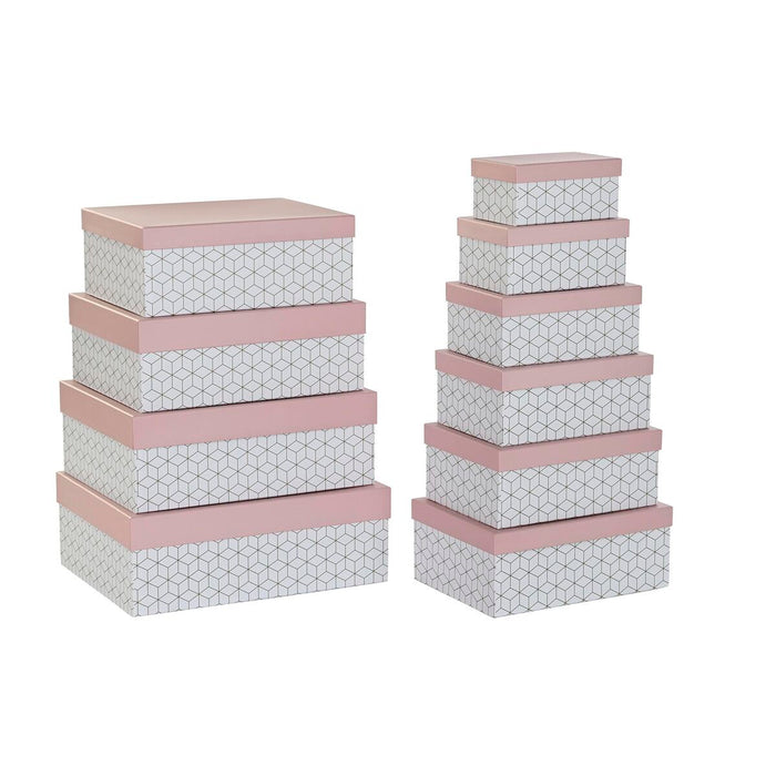 DKD Home Decor Stackable Organizer Box Set Gold White Light Pink Cardboard (43.5 x 33.5 x 15.5 cm)