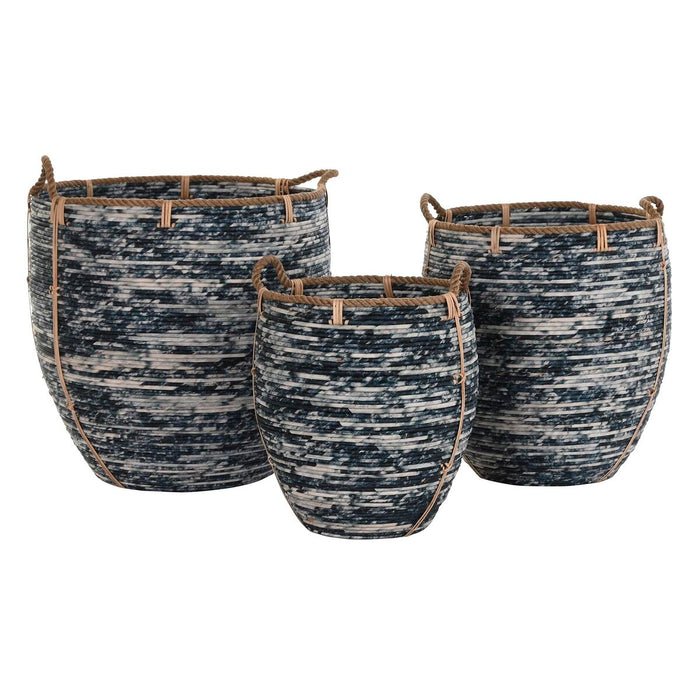 DKD Home Decor Basket Set White Black Boho 56 x 56 x 60 cm 52 x 52 x 60 cm Plastic 3 Pieces