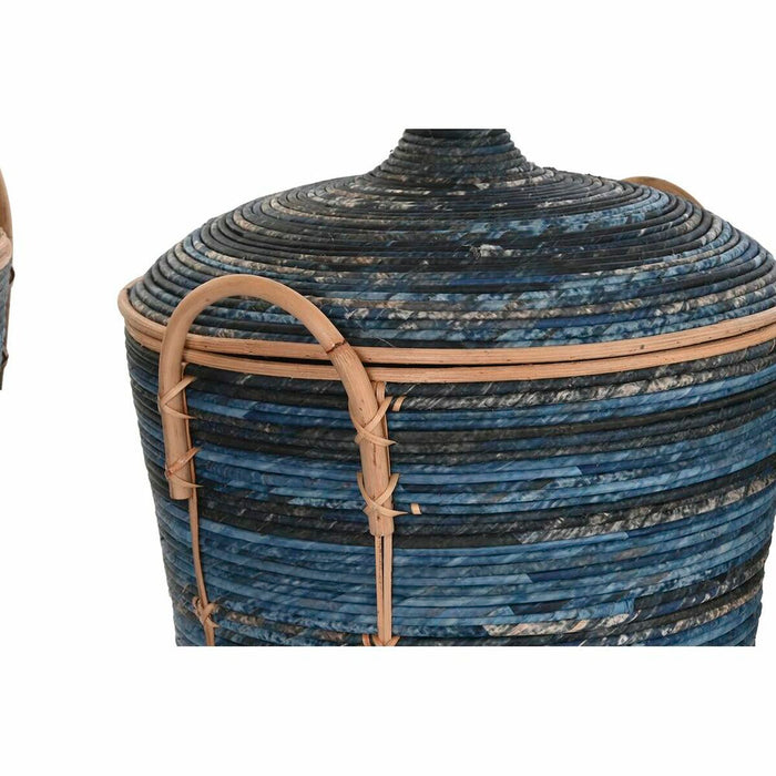 Juego de Cestas DKD Home Decor Azul Negro Boho 51 x 51 x 65 cm 3 Piezas