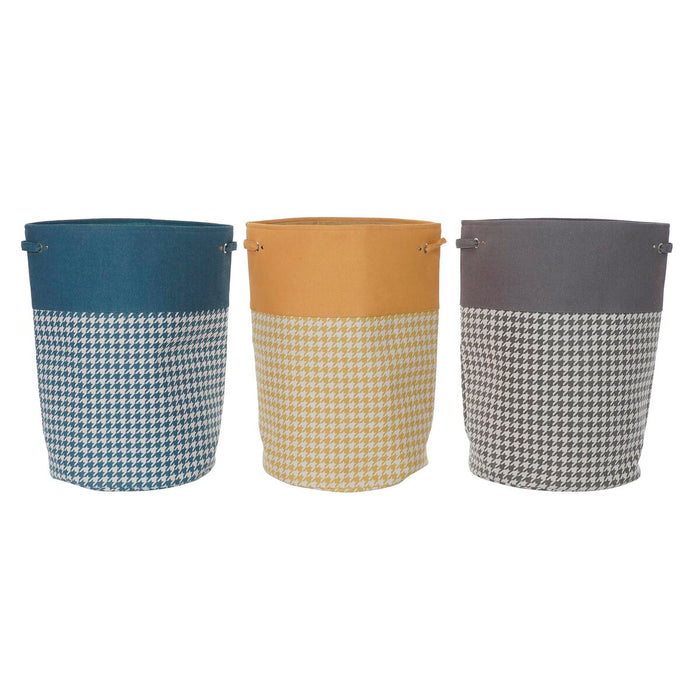 DKD Home Decor Houndstooth Laundry Basket Metal Yellow Blue Grey Multicolour 30 x 40 cm 40 x 40 x 60 cm (3 Units)