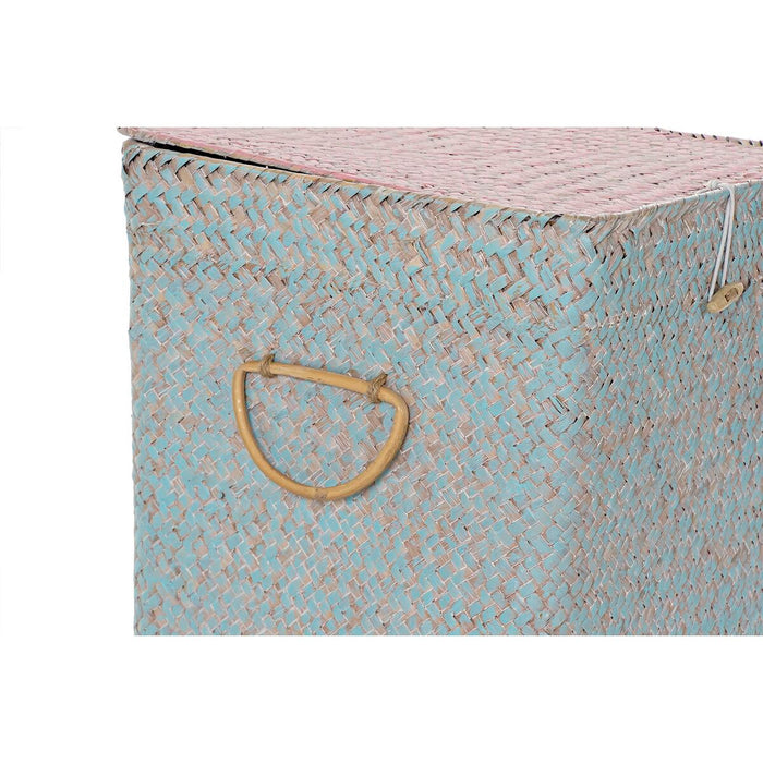 DKD Home Decor Light Blue Boho Basket Set 37 x 37 x 50 cm (3 Pieces)