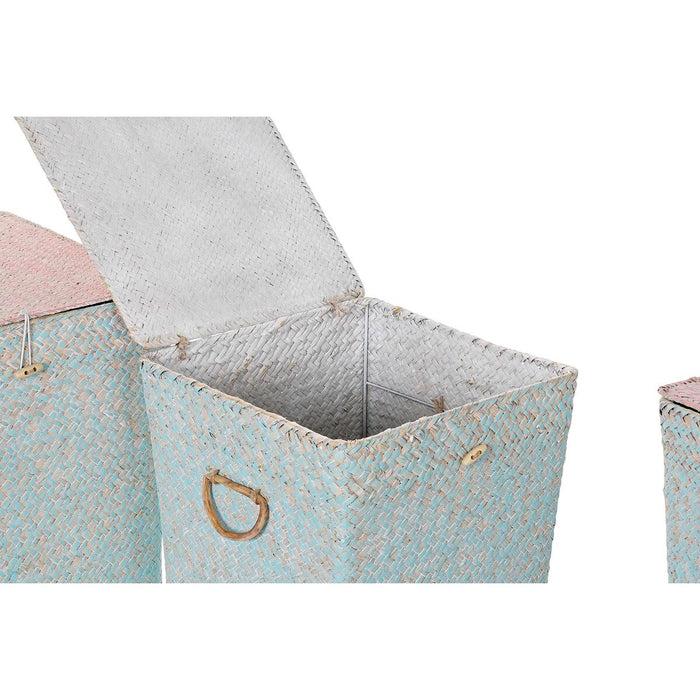 DKD Home Decor Light Blue Boho Basket Set 37 x 37 x 50 cm (3 Pieces)