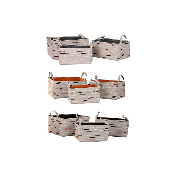DKD Home Decor Basket Set Brown Grey Orange 40 x 30 x 20 cm (3 Units)