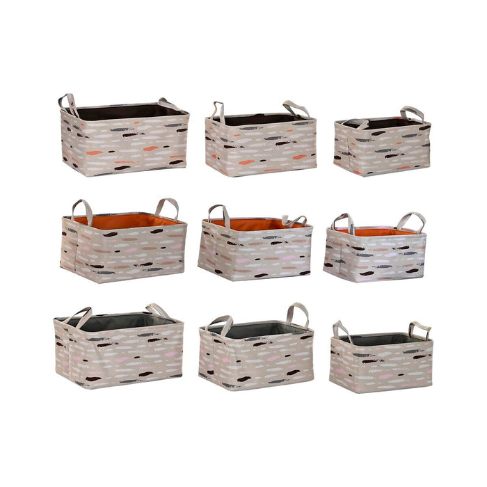DKD Home Decor Basket Set Brown Grey Orange 40 x 30 x 20 cm (3 Units)