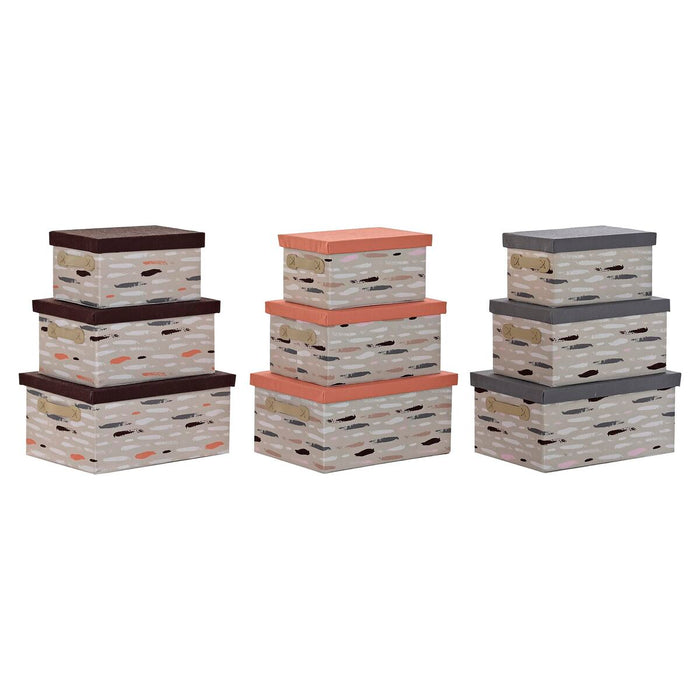 DKD Home Decor Stackable Organizer Box Set Brown Grey Orange 40 x 30 x 20 cm