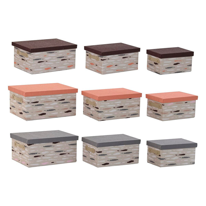 DKD Home Decor Stackable Organizer Box Set Brown Grey Orange 40 x 30 x 20 cm