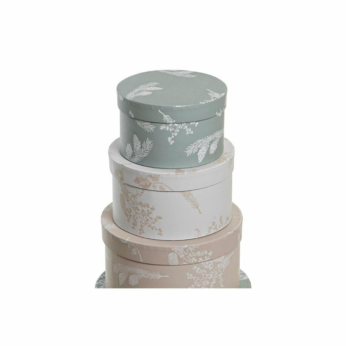 DKD Home Decor Stackable Organizer Box Set Beige Brown Green Cardboard (37.5 x 37.5 x 18 cm)