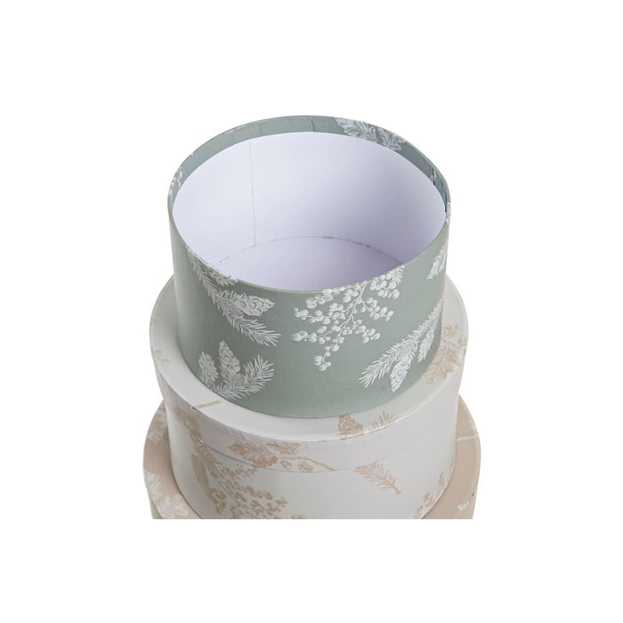 DKD Home Decor Stackable Organizer Box Set Beige Brown Green Cardboard (37.5 x 37.5 x 18 cm)