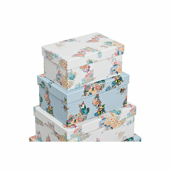 DKD Home Decor Stackable Organizer Box Set Blue White Flowers Cardboard (43.5 x 33.5 x 15.5 cm)