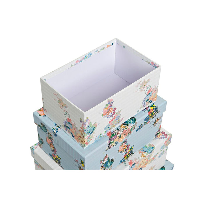 DKD Home Decor Stackable Organizer Box Set Blue White Flowers Cardboard (43.5 x 33.5 x 15.5 cm)