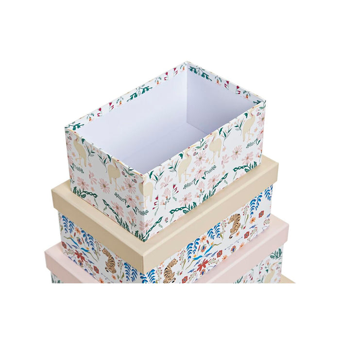 DKD Home Decor Stackable Organiser Box Set Animals Flowers Cardboard (43.5 x 33.5 x 15.5 cm)
