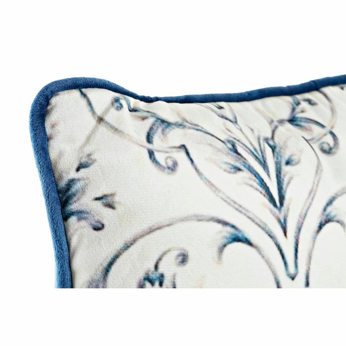 DKD Home Decor Blue White Square Flower Neoclassical Cushion 45 x 10 x 45 cm