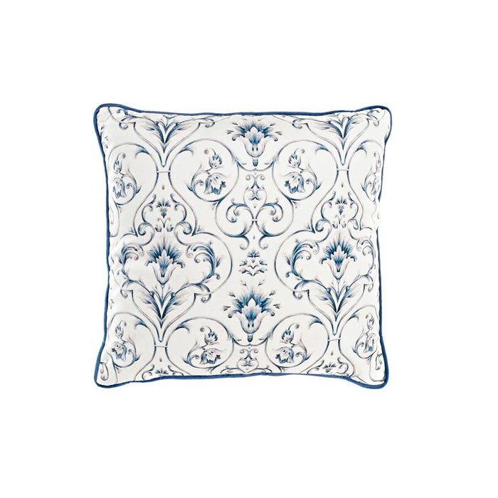 DKD Home Decor Blue White Square Flower Neoclassical Cushion 45 x 10 x 45 cm
