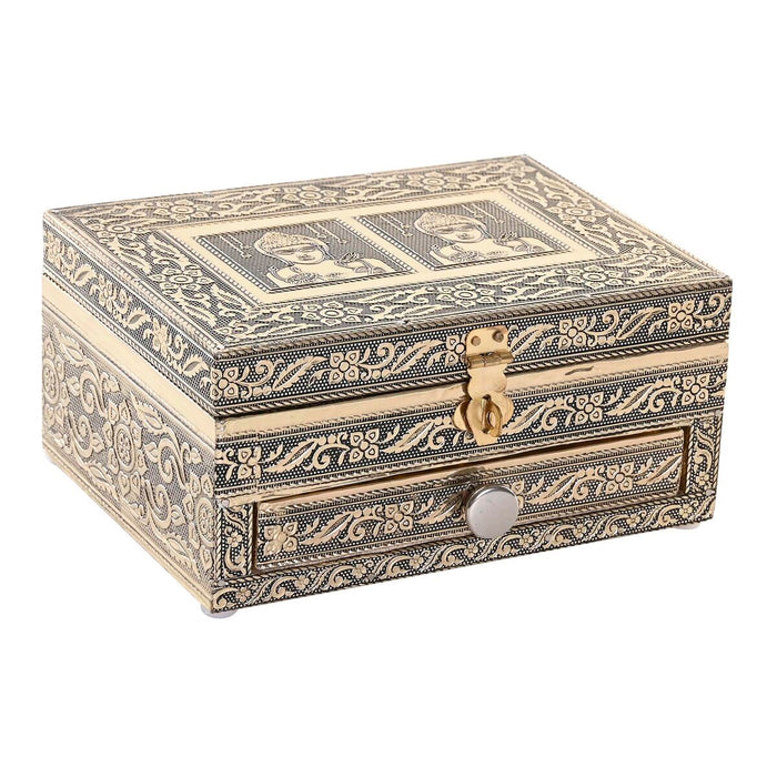 DKD Home Decor Jewelry Box 17.5 x 12.5 x 8.5 cm Champagne Beige Wood Aluminum