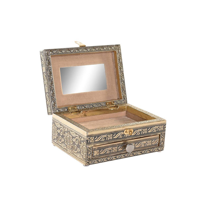 DKD Home Decor Jewelry Box 17.5 x 12.5 x 8.5 cm Champagne Beige Wood Aluminum