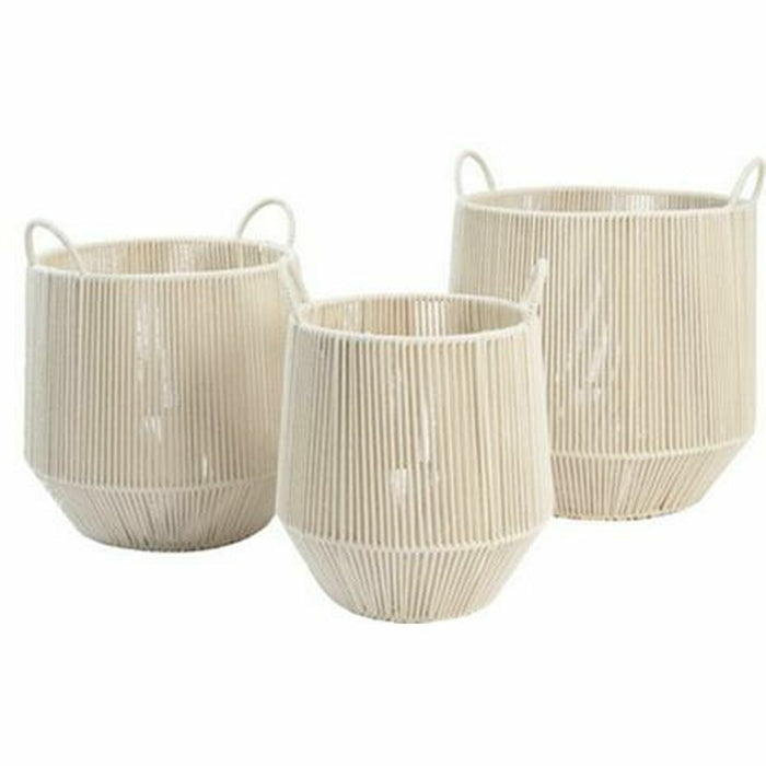 DKD Home Decor Beige Metal Basket Set 38 x 38 x 45 cm 3 Pieces