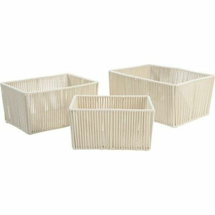 DKD Home Decor Beige Metal Basket Set 40 x 30 x 20 cm 3 Pieces