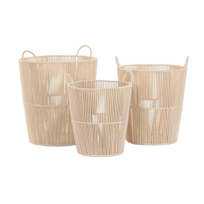 DKD Home Decor Beige Metal Basket Set 42 x 42 x 51 cm 3 Pieces