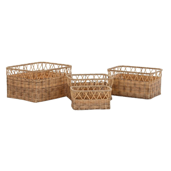 DKD Home Decor Natural Metal Polyethylene Basket Set 42 x 32 x 22 cm 4 Pieces
