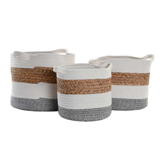 DKD Home Decor Basket Set White Natural Fiber 30 x 30 x 26 cm 3 Pieces