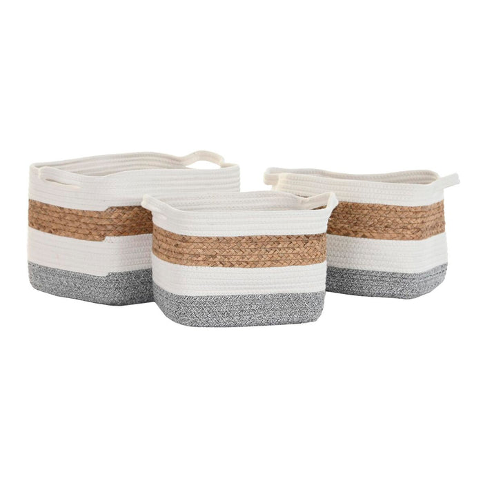 DKD Home Decor Basket Set White Natural Fiber 36 x 27 x 27 cm 3 Pieces