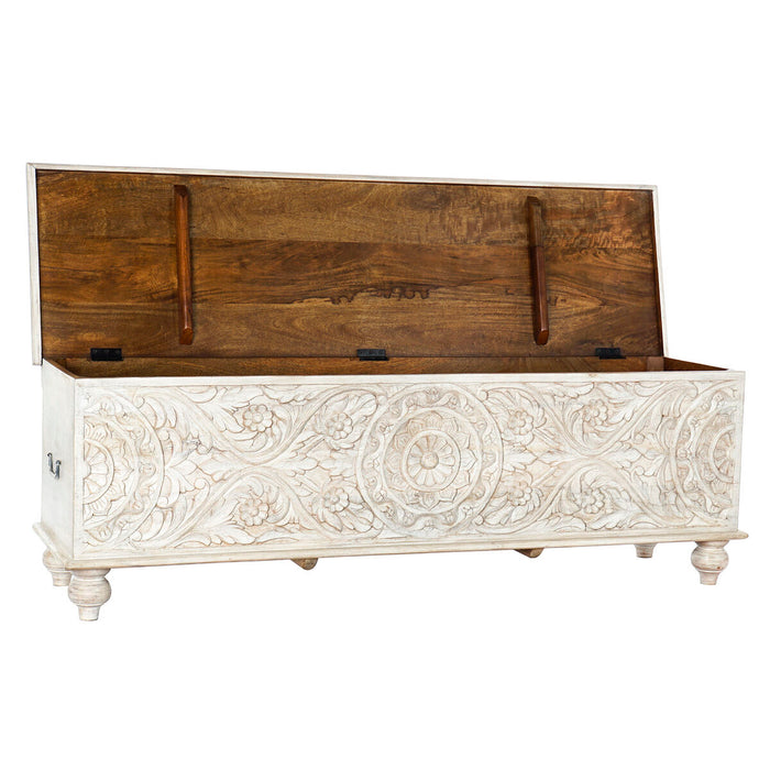 DKD Home Decor Chest White Mango Wood Mandala 150 x 43 x 50 cm